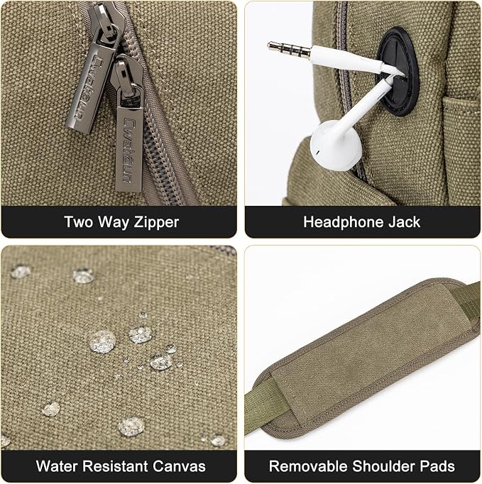 Cwatcun Large Canvas Sling Bag, Crossbody Chest Bag with Tripod Holder | Fits 1body +2lenses +9.7" iPad +6.7"phone.Waterresistant canvas with rain cover, tripod holder, adj strap 29.5-51.2". - Image 9