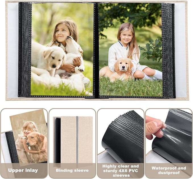 Photo Album 4x6 100 Pockets for Wedding Gifts,Linen Hardcover Picture Albums for Family Anniversary Baby Vacation Pictures - Image 6