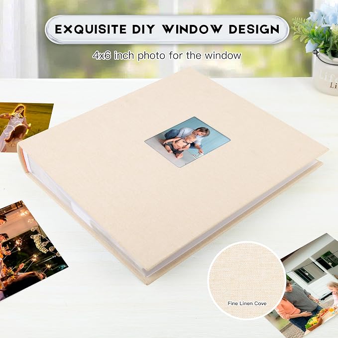 Photo Album 4x6 Vertical 600 Photos with Writing Space, Beige | Linen Cover, Acid-Free Pages, Clear PP Pockets, Memo Writing Space, Front Display Window, Family, Wedding & Travel Memories - Image 7