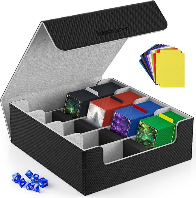 Mlikero Trading Card Storage Box, Bulk Card Storage for 2400+ Sleeved Cards, PU Leather Magnetic Closure Card Organizer with 10 Dividers & 4 Foam Stoppers, Fit for MTG, TCG and Sports Cards by Mlikero