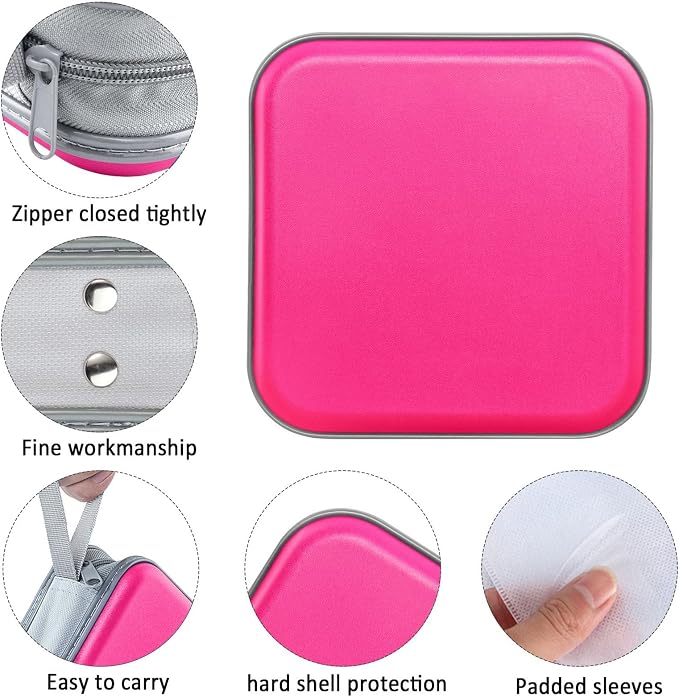 Siveit CD/DVD Cases 40 Capacity Disc Storage Binder for Car(Hot Pink) | Holders Wallet Hard Plastic CD/DVD Case for Car Home Office Travel - Image 2