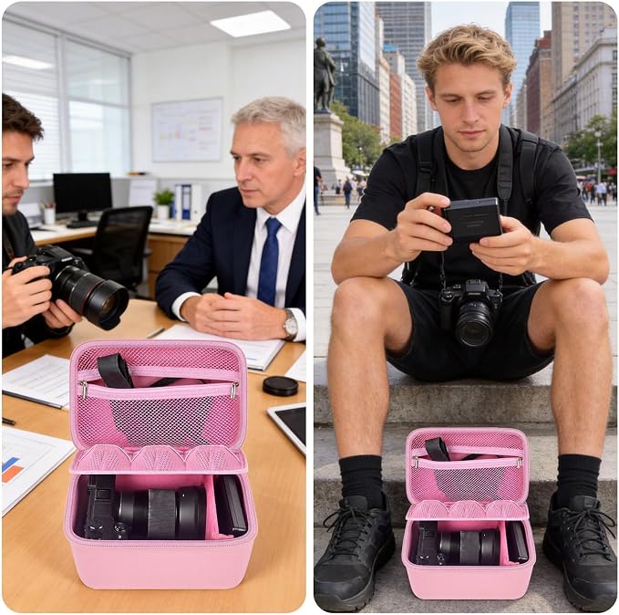 casmilee Camera Case for Sony Alpha ZV-E10 Alpha a6400/ a6700/ a6100/ a6000/ a6600/ a6500 Mirrorless Digital Camera, Hard Travel Bag with a Shoulder Strap for Lens & Accessories (Pink, Large) - Image 7