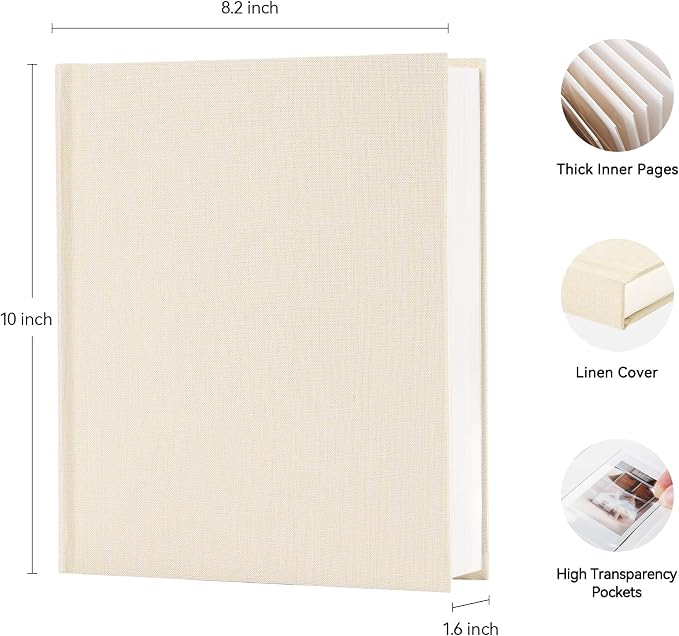 Instax Mini Photo Album with Writing Space, Linen Cover, Beige | Compatible with 2x3 inch & Polaroid Pictures, 112 Recessed Clear Pockets, Wedding Guest Book and Family Memories - Image 2