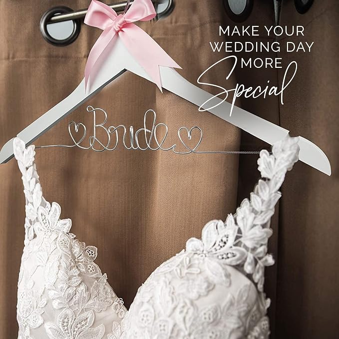 Bride Hanger for Wedding Dress, Wooden Gown Display with White Finish, Elegant Keepsake for Ceremony Photos, Bridal Shower Gift, Getting Ready Accessory for Special Day (White Wood) - Image 5