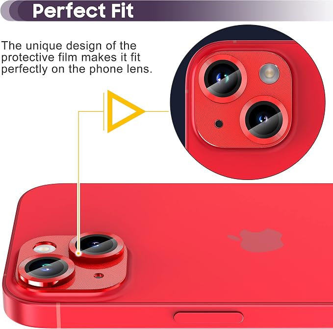 Suoman for iPhone 14 6.1 inch/iPhone 14 Plus 6.7 inch Camera Lens Protector, 9H Tempered Glass Film, [Does not Affect Night Shots] Metal Lens Protective Cover -Red - Image 3