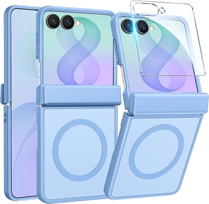 FNTCASE for Samsung Galaxy Z Flip 8 Case, Fit for Magsafe, Screen Protector | Hinge Protection, Translucent Matte, 18FT Military Grade Drop Proof, Protective Phone Cover, Light Blue by FNTCASE