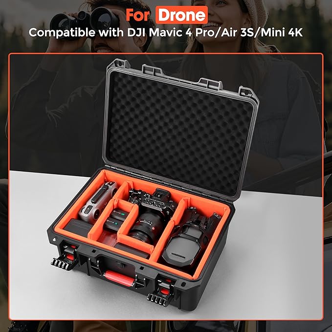 Camera Hard Case DSLR SLR Lens Waterproof Travel Weatherproof Cases | Large Carrying Protection Dividers For DJI Mavic/Air/Mini Drones for Sony FE 400-800mm For Gopro (Only Case) 16.2x12.8x7inch - Image 6