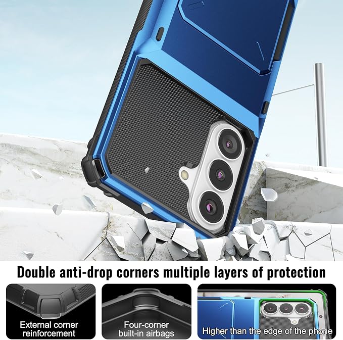 Foluu Wallet Case for Samsung Galaxy S26 with Card Holder, 5 Credit Hidden Card Slot Flip Cover Dual Layer Protective Hard PC Back & Soft TPU Bumper - Stylish Case for Galaxy S26 2026 (Blue) - Image 5