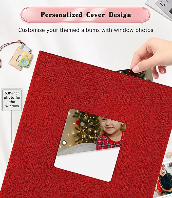 Ejblfe Photo Album 4x6,Linen Cover Slide-in Photo Album Book Can Holds 1000 4x6 Photos with 100 Black Sheets for Family,Wedding,Baby and Holiday Pictures (Red) - Image 2