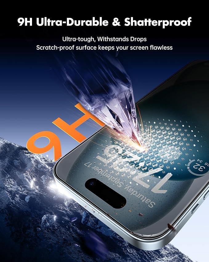 UNBREAKcable Privacy Screen Protector for iPhone 15, 2-Pack | True 28° Anti-Spy, Shatterproof Tempered Glass, 9H Hardness, Easy Install, Bubble-Free, Anti-Scratch, Case Friendly - Image 4