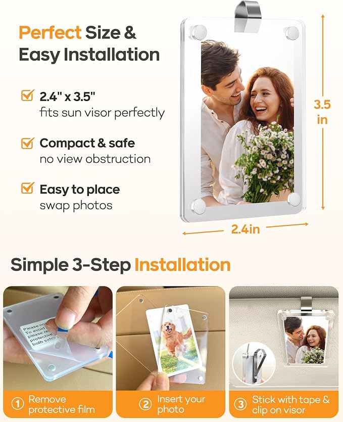 2Pcs Car Picture Holder for Sun Visor – Magnetic 2.4"x3.5" Car Visor Photo Clip, Horizontal & Vertical Photo Display, Wallet-Size Clear Acrylic Car Picture Frame Automotive Accessories for Polaroid Go and Instax Mini,Gifts for Valentine's Day - Image 5