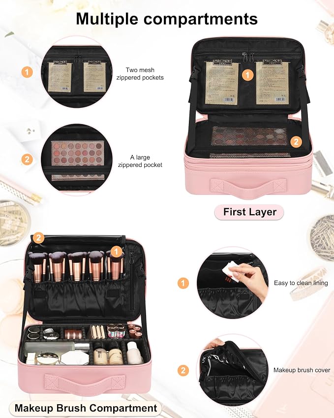 Relavel Travel Makeup Train Case Makeup Cosmetic Case Organizer Portable Artist Storage Bag with Adjustable Dividers for Cosmetics Makeup Brushes Toiletry Jewelry Digital Accessories - Image 3
