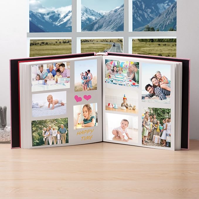 HoneyTolly Large Photo Album Self Adhesive, DIY Scrapbook Album for 600 Photos, 13"x12.6" 120 Pages Linen Cover Memory Book(Pink) - Image 4