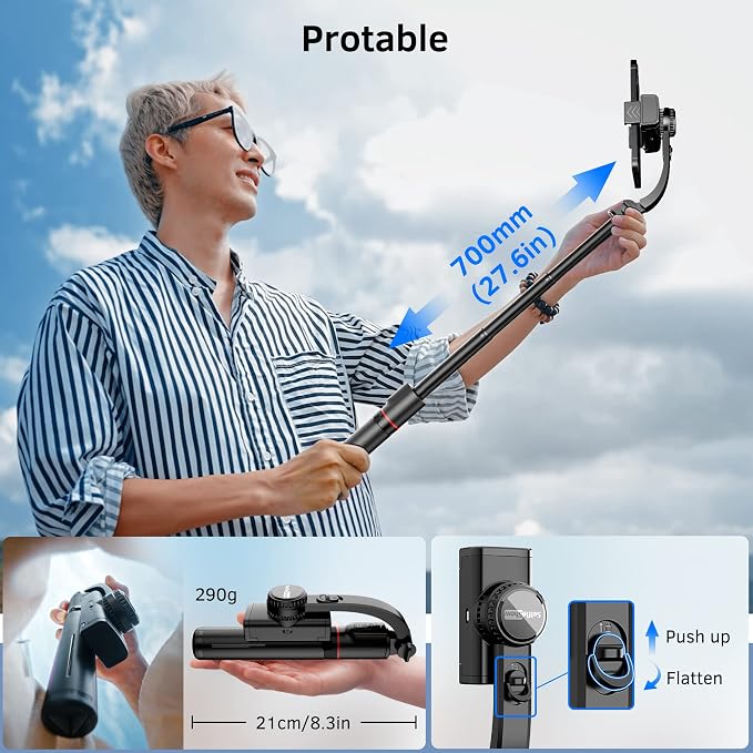 Smartphone Gimbal Stabilizer with Remote, Aluminum Extendable Selfie Stick Tripod, 360° Automatic Rotation, Auto Balance for Live Video Recording, Vlogging, YouTube Compatible with iPhone and Android - Image 6