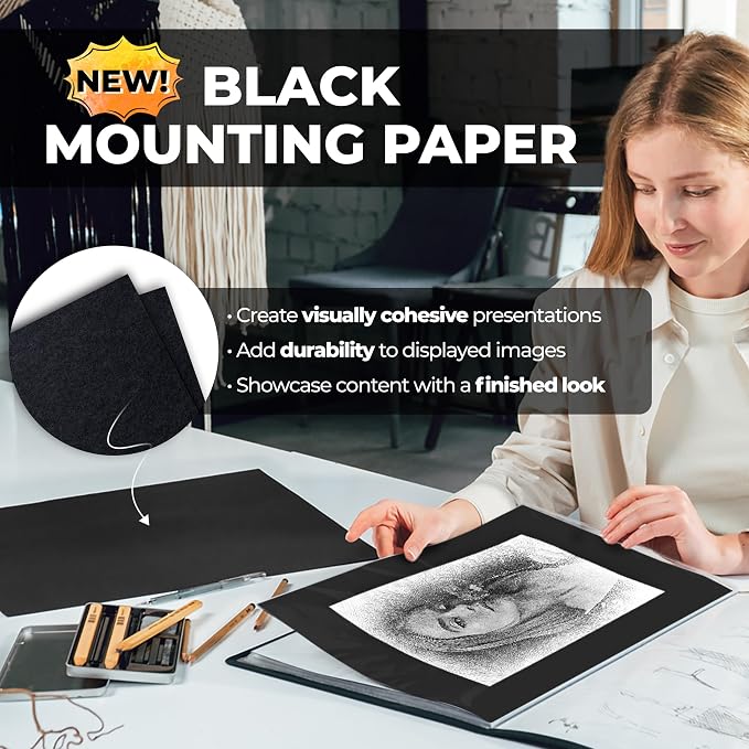 Dunwell 11x17 Art Portfolio Binder, 24-Sleeve, Black Mounting Paper, Silver | 24 Clear Sleeves, Displays 48 Pages, Black Mounting Paper Included, Artwork Storage, Acid-Free Poly Protection - Image 6