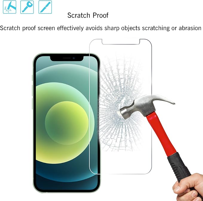 Ailun Screen Protector + Camera Lens Protector for iPhone 12, 2+2 Pack | 6.1 Inch, Tempered Glass Film, HD - Image 5