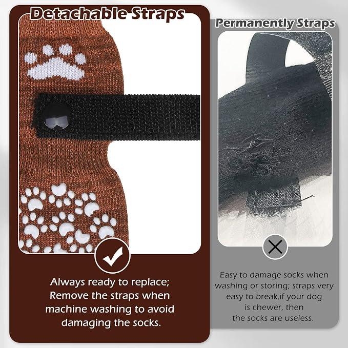 EXPAWLORER Anti Slip Dog Socks to Prevent Licking Paws, Dog Shoes for Hot Pavement, Dog Booties for Small Medium Large Senior Dogs, Traction Control Boots & Paw Protectors for Hardwood Floors Caramel - Image 5