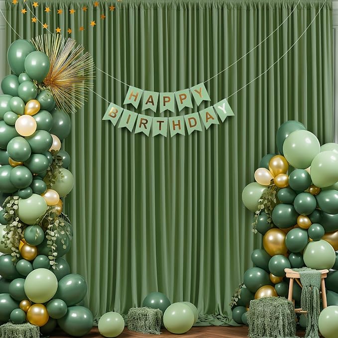 6 Panels Valley Green Backdrop Curtain for Parties Wrinkle Free Dark Green Photo Curtains Backdrop Drapes Fabric Decoration for Baby Shower Birthday Party Photography 30ft(W) x 10ft(H) - Image 2