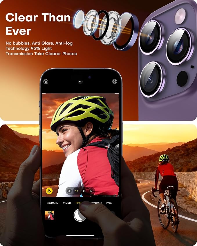 TOCOL for iPhone 14 Pro Max Camera Lens Protector/iPhone 14 Pro Camera Lens Protector Tempered Glass HD Individual Scratch Resistant Cover Accessories Case Friendly 2 Pack（Purple） - Image 5