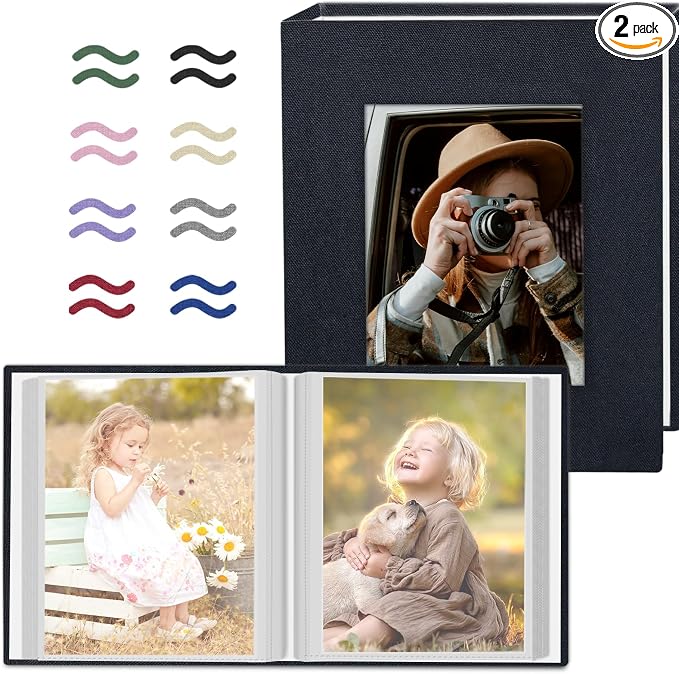 Popotop 2 Pack Photo Album 5x7 Pictures, Small Linen Slip-in Photo Albums Book for 80 Photos with 40 Pockets, Birthday Gifts for Women Mom Family Baby by Popotop