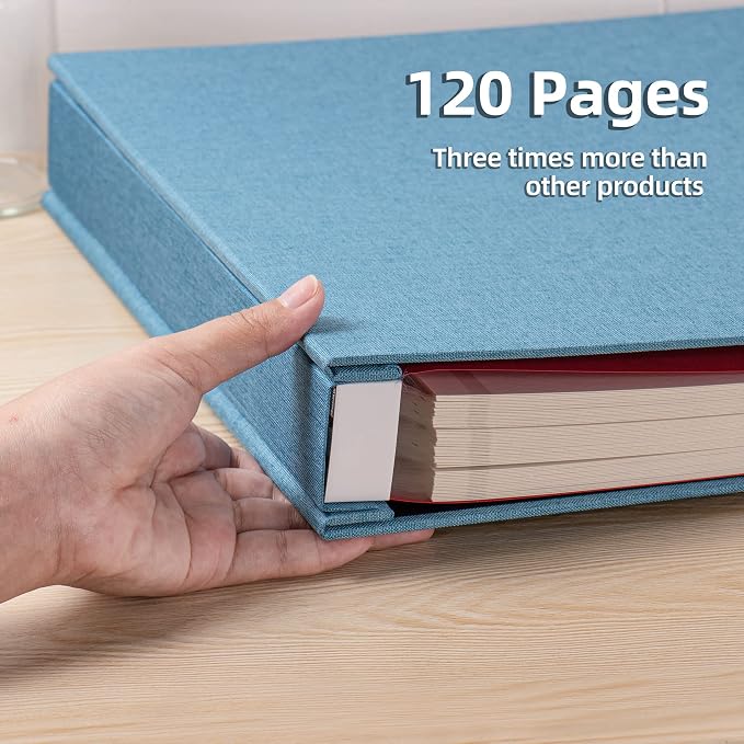 Large Photo Album Self Adhesive 4x6 8x10 10x12 Scrapbook Magnetic Album DIY Scrapbook Length 13 x Width 12.8 (Inches) 120 Sticky Pages Linen Cover DIY Photo Album(Sky blue) - Image 4