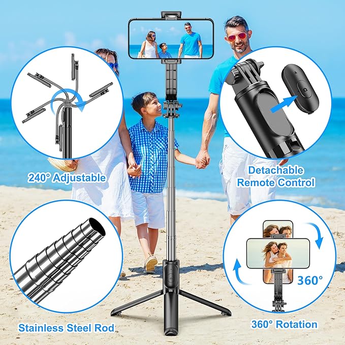 SelfieShow Selfie Stick, Extendable Selfie Stick Tripod with Wireless Remote and Tripod Stand, Portable, Lightweight, Compatible with iPhone 17 16 15 14 13 12 Pro Xs Max/Samsung Smartphone and More - Image 2
