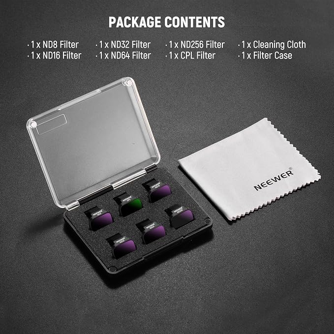 NEEWER 6 Pack ND CPL Filters Compatible with DJI Mini 4K/2/Mavic/SE/2 SE, Drone Lens Accessories, Snap On Circular Polarizing Neutral Density ND8/ND16/ND32/ND64/ND256, Multi Coated HD Glass, FL-B32 - Image 8