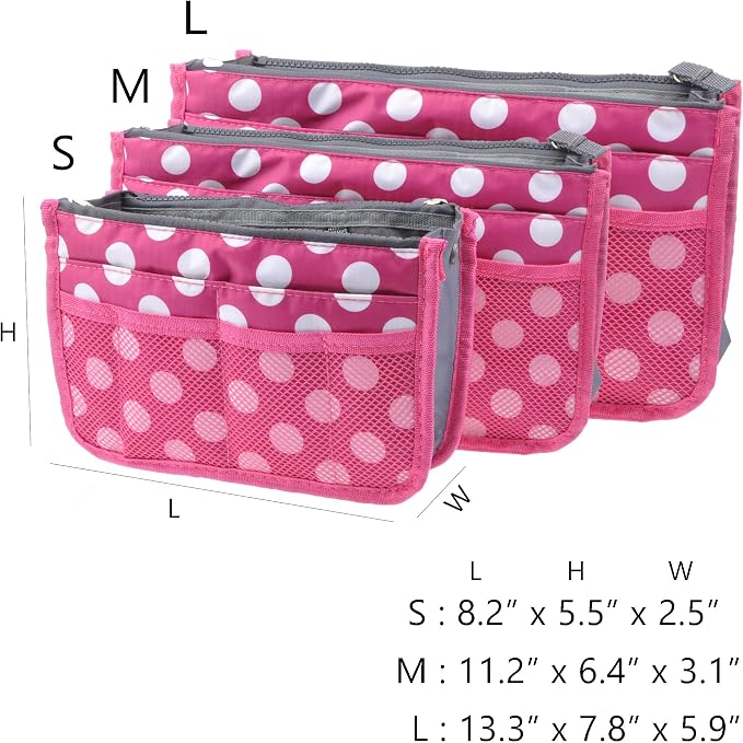 Vercord Purse Organizer Insert for Handbags Bag Organizers Inside Tote Pocketbook Women Nurse Nylon 13 Pockets Rose Dot Medium - Image 3