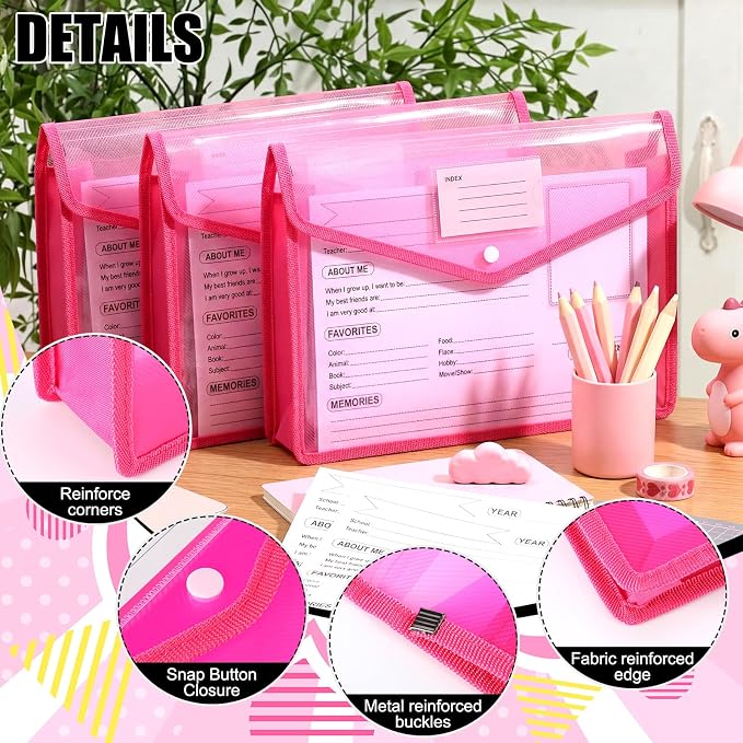 Motipuns 14 Pack K-12 School Memory Box Back to School, Pink | Large Capacity Organizer, 16 Questionnaire Cards, Photo Album Keepsake Scrapbook, from Pre to 12th Grade File Picture Folder - Image 5