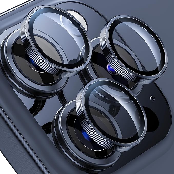 WSKEN for iPhone 15 Pro/iPhone 15 Pro Max Camera Lens Protector,[Keep Original Shooting] Shatterproof 9H Tempered Glass Camera Screen Protector Metal Ring Cover Film Accessories,Blue Titanium by SmartProtectionGreenerFuture