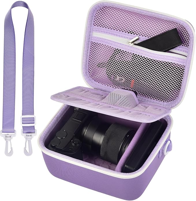 casmilee Camera Case for Sony Alpha ZV-E10 Alpha a6400/ a6700/ a6100/ a6000/ a6600/ a6500 Mirrorless Digital Camera, Hard Travel Bag with a Shoulder Strap for Lens & Accessories (Purple, Medium) by Casmilee