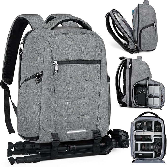 SDYSM Camera Bag Backpack Professional for DSLR SLR Mirrorless Camera | 14 Inch Waterproof Camera Laptop Backpack with Rain Cover Anti Theft Travel Case Large Capacity Photography Backpack, Grey by SDYSM