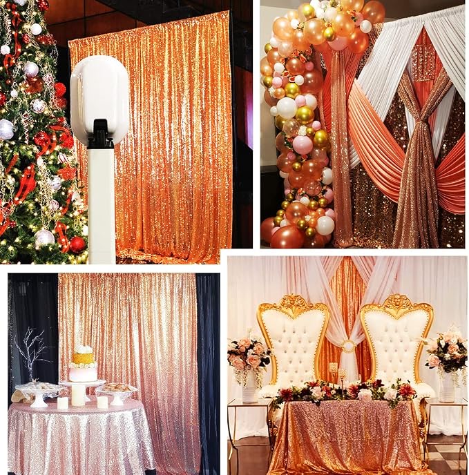 Poise3EHome 6FT x 8FT Sequin Photography Backdrop Curtain for Party Decoration, Rose Gold - Image 2