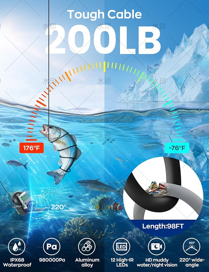 Underwater Fishing Camera,1080P Portable Fish Finder with 5" Waterproof IPS Screen,220° Ultra-Wide Ice Fishing Camera with 12 IR LED Night Vision,10000mAh Battery&100FT Cable for Boat, Lake & Kayak - Image 6