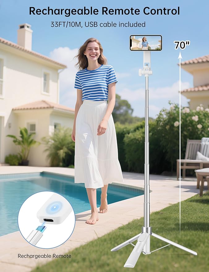 70" Magnetic Tripod for iPhone Magsafe, Extendable Selfie Stick Tripod | Rechargeable Remote & Magnetic Holder, 360° Rotatable Cell Phone Tripods Stand for Video Recording & Content Creation - Image 3