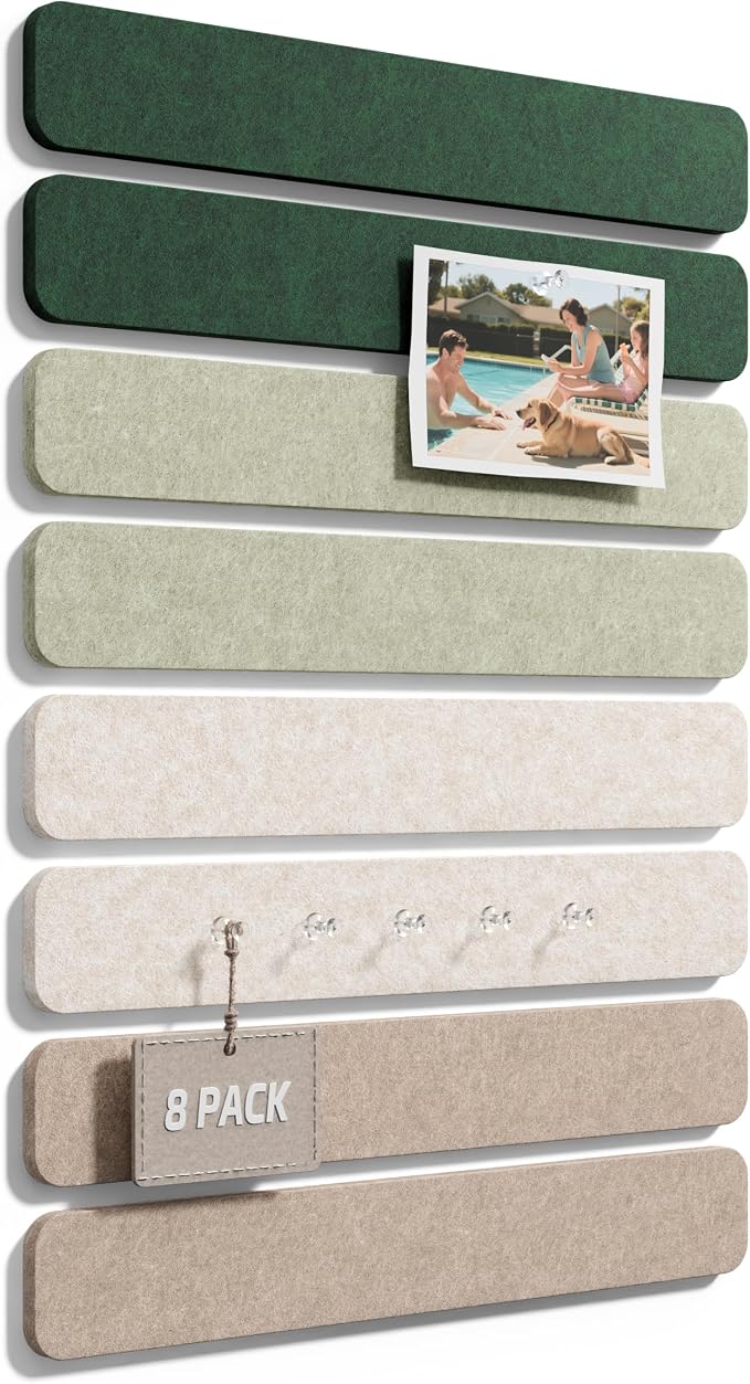 Fluxynara 13" x 2" Felt Wall Panels, Nordic Moss | 8-Pack Includes 50 Push Pins and Adhesive Tabs for Photos, Notes and Decor in Bedroom Doors, Home Office or Studios by FLUXYNARA