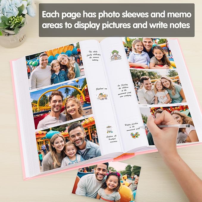 450 Pocket 4x6 Photo Album with Writing Space, Linen Cover, Pink | Large Capacity, 4x6 Album Book, with Memo for Family, Wedding Baby, Travel Memories Graduation Pictures - Image 4
