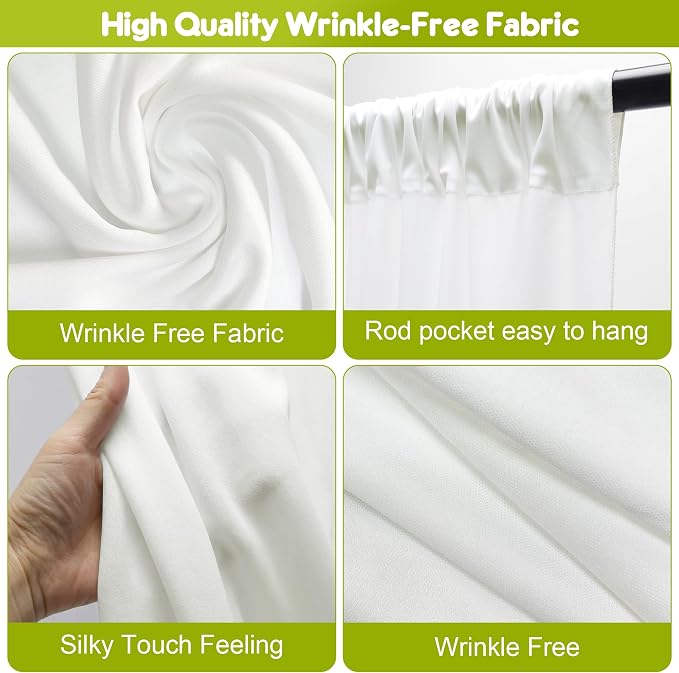 Ivory Backdrop Curtain for Parties Backdrop Drapes, 3Pack 10x8FT | Wrinkle Free Polyester Curtain Backdrop Draping Fabric for Backdrop Photoshoot Birthday Party Background,6 Panel 5x8FT - Image 4
