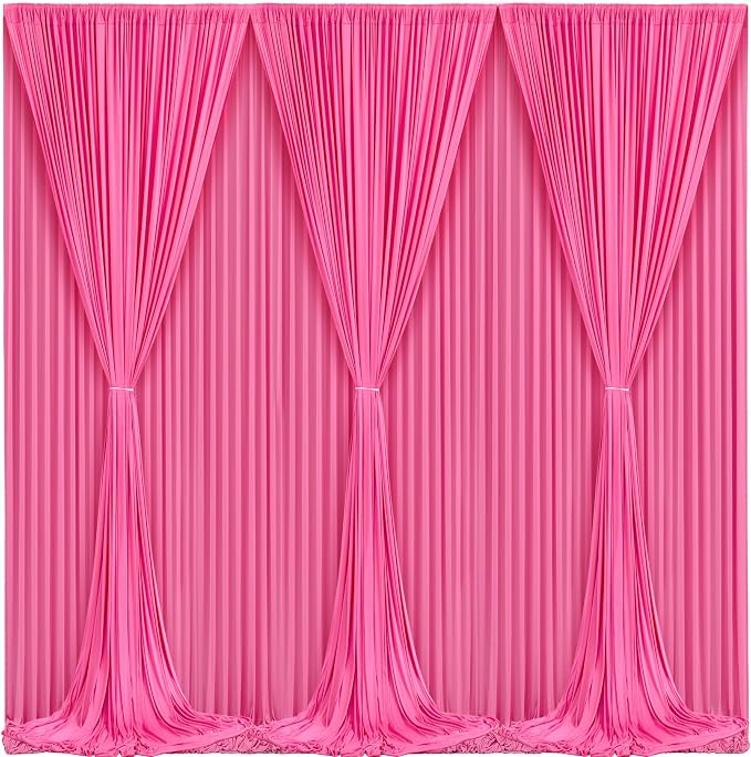 Hot Pink Backdrop Curtain 6 Panels-Wrinkle-Free Polyester Photography Drapes for Wedding Party Photo Background Decorations- 24 X10FT (Hot Pink) - Image 2