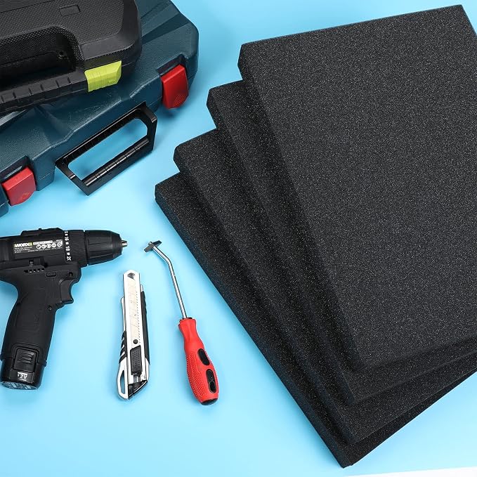 Outus 4 Pcs Cuttable Polyurethane Foam Pads Craft Foam Insert for Cases Packing Padding Camera Toolbox Storage(16 x 12 x 1.5 Inch,Black) - Image 7