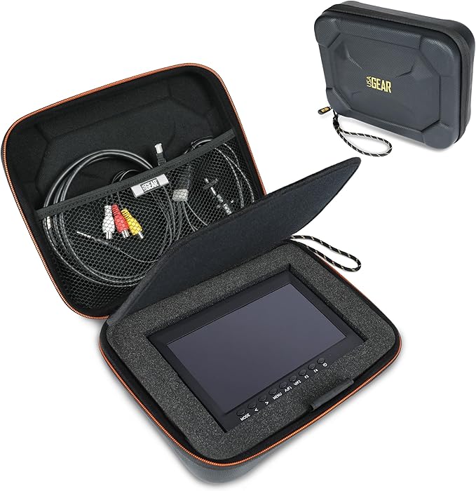 USA Gear Camera Field Monitor Case - 8 Inch Portable Camera Monitor with Customizable Foam Interior Fits NEEWER F700, FEELWORLD S55 V3, FEELWORLD F5, VILTROX DC-550, Foldable Sunshade Hood, & more by USAGEAR