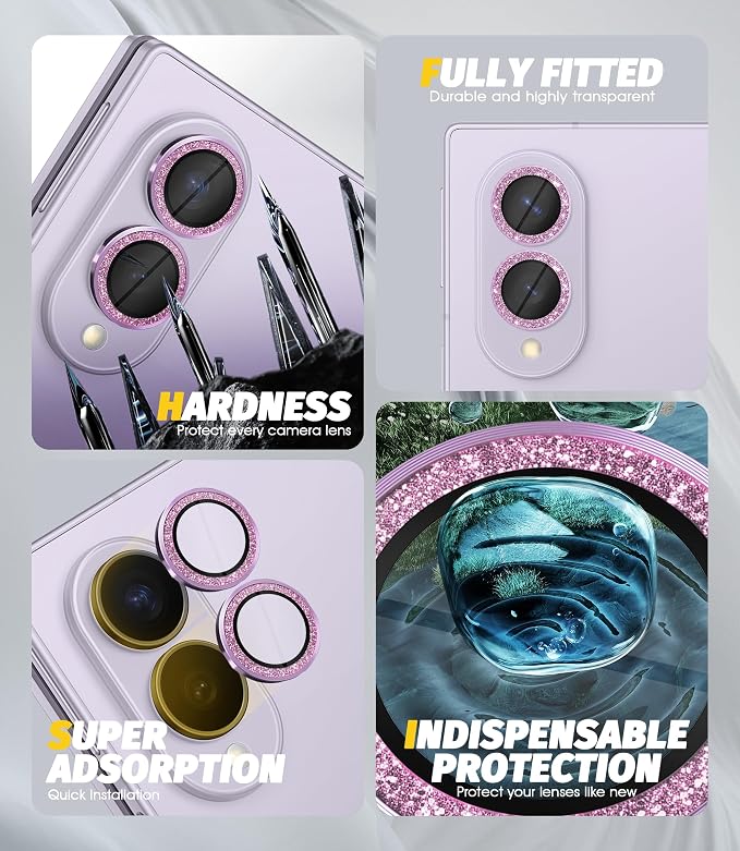 Orzero (2 Sets) Camera Lens Protector for Samsung Galaxy Z Fold 8, [EZ Install] [Case-Friendly] 9H Tempered Glass Bling Lens Cover Accessories, Military-Grade Shockproof, HD Clarity Anti-Glare - Glitter Purple - Image 2