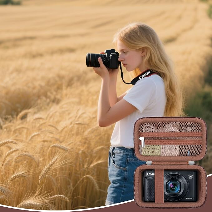 Carrying Case for Canon PowerShot SX740 HS, SX730 HS Camera, Brown | SX720 HS, SX620 HS, G7 X Mark III, G7 X Mark II Digital Camera, Storage Holder Travel Bag with Mesh Pocket for Battery Pack - Image 8