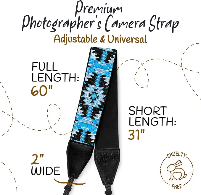 Art Tribute Camera Strap - Shoulder, Crossbody & Neck Camera Strap for Photographers, Fits All Cameras, Canon Nikon Sony Fujifilm, Padded Strap W/Quick Release, Embroidered Cotton & Leather Ends - Image 5