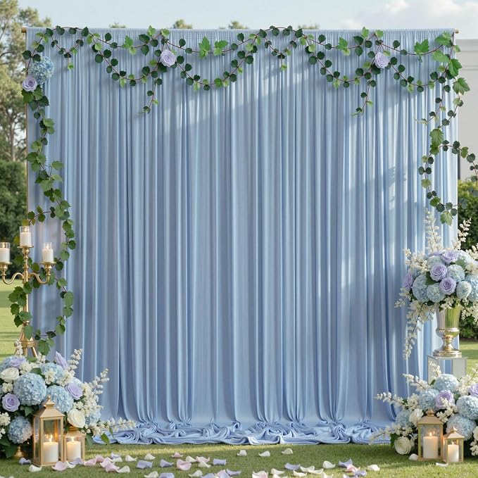 20ftx10ft Wrinkle Free Dusty Blue Backdrop Curtains for Parties, Silky Polyester Photo Backdrop Drapes 4 Panels 5x10ft Back Drop Cloth for Wedding Birthday Baby Shower Photography Background - Image 6