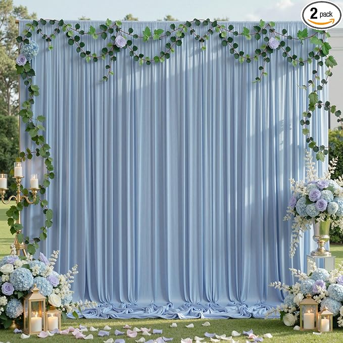 10ftx10ft Wrinkle Free Dusty Blue Backdrop Curtains for Parties, Silky Polyester Photo Backdrop Drapes 2 Panels 5x10ft Back Drop Cloth for Wedding Birthday Baby Shower Photography Background by ENJOYYOURPARTY