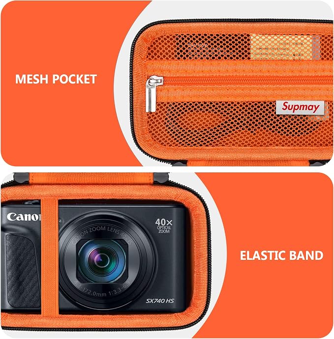 Carrying Case for Canon PowerShot SX740 HS, SX730 HS Camera, Orange | SX720 HS, SX620 HS, G7 X Mark III, G7 X Mark II Digital Camera, Storage Holder Travel Bag with Mesh Pocket for Battery Pack - Image 4