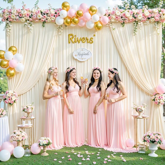 6 Panels Champagne Backdrop Curtain for Parties Wedding Baby Shower Wrinkle Free Photo Curtains Backdrop Drapes Fabric Decoration for Bridal Shower 30ft(W) x 10ft(H) - Image 2