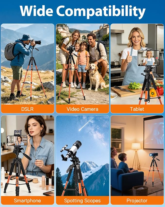 75inch Camera Tripod for ipad iPhone, Heavy Duty Aluminum Tripod with 360° Panoramic Ball Head,Compatible with Canon/Nikon/Sony DSLRs (Load 15 lbs for Travel/Live Streaming/Macro Shooting) - Image 2