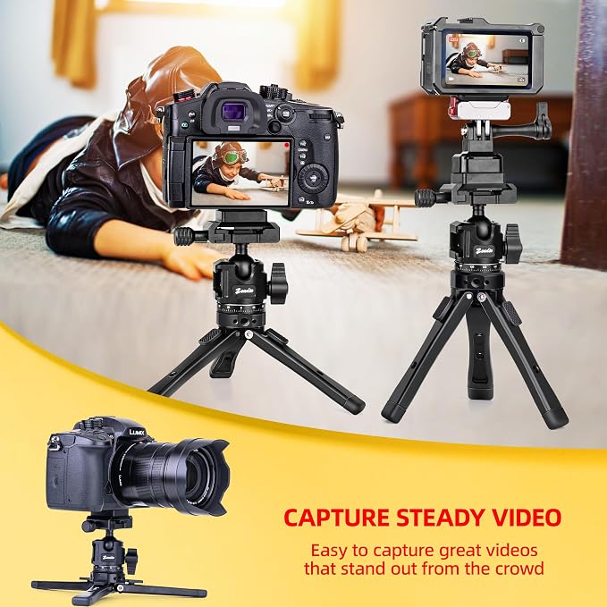 Zeadio Heavy Duty Metal Tripod Kit with Arca Ball Head - Universal Phone Vlogging Kit, Cell Phone Stand & Travel Tripod for iPhone/Android, Camera, Gimbal, Action Cam etc - Image 4